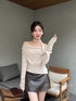 Women Stylish Long Sleeves Cowl Neck off-Shoulder Tops